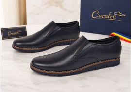 Pantofi barbati bleumarin din piele naturala tip slip-on cu talpa confort 330EBLUE